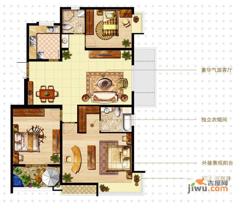 开元麓郡3室2厅2卫140㎡户型图