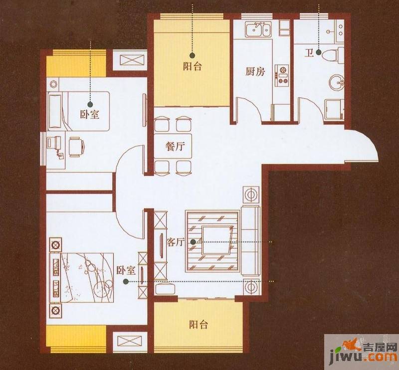 龙商天骄2室2厅1卫91.3㎡户型图