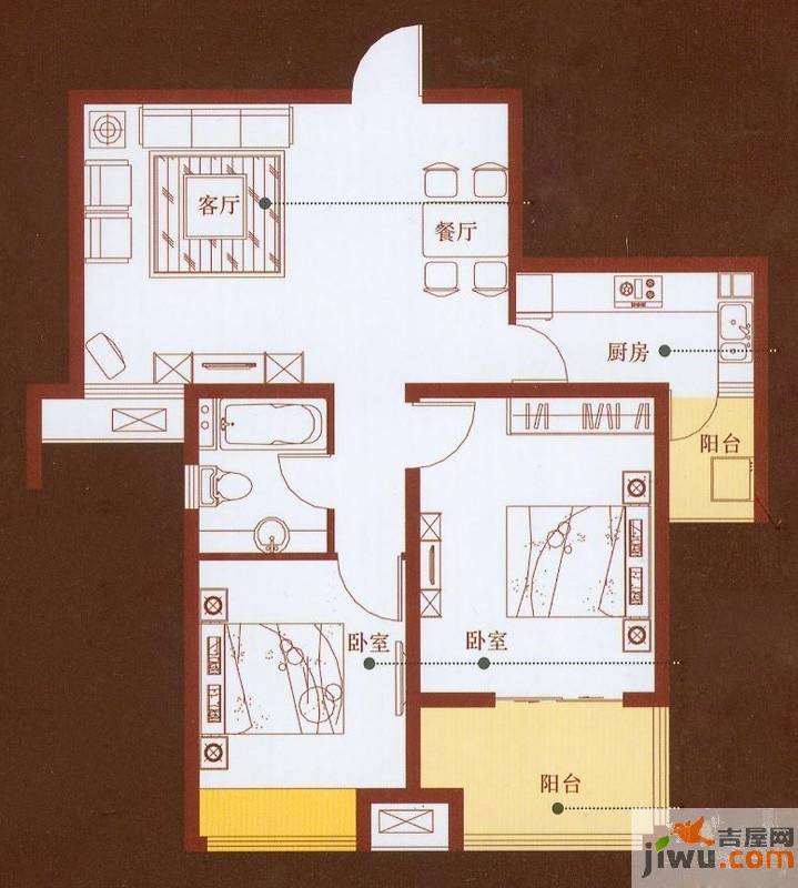 龙商天骄2室2厅1卫88㎡户型图