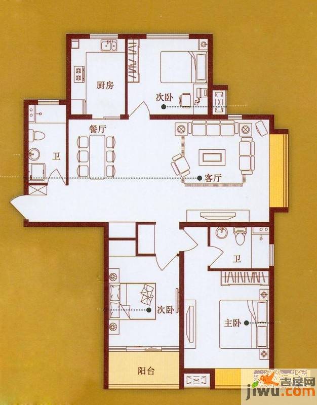 龙商天骄3室2厅2卫140㎡户型图