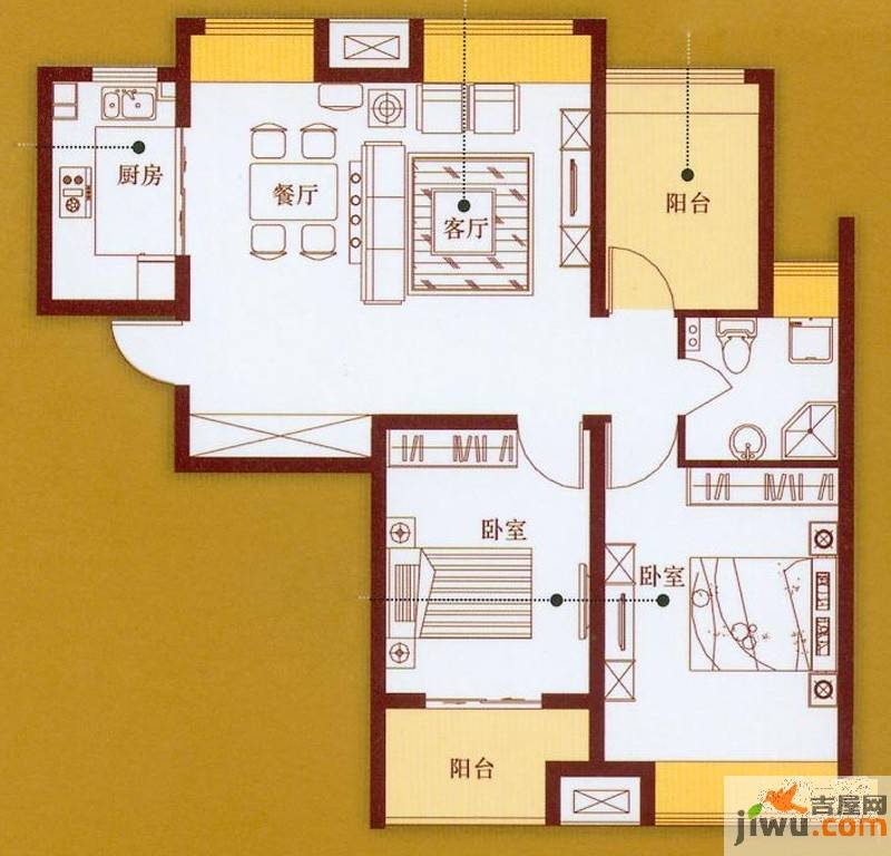 龙商天骄2室2厅1卫93.2㎡户型图