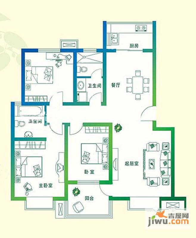 万豪绿城3室2厅2卫120㎡户型图