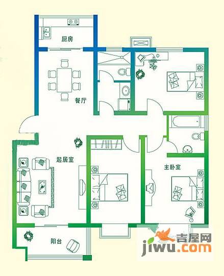 万豪绿城3室2厅2卫127㎡户型图