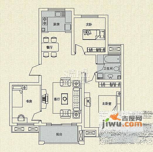 苏商御景湾3室2厅1卫92㎡户型图