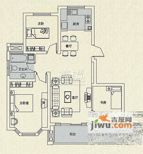 苏商御景湾3室2厅1卫96㎡户型图