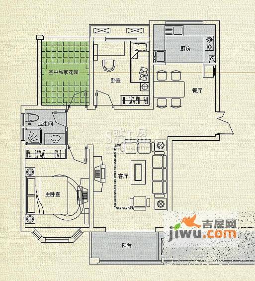 苏商御景湾2室2厅1卫89㎡户型图