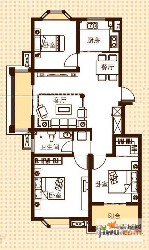 苏商御景湾3室2厅1卫107㎡户型图