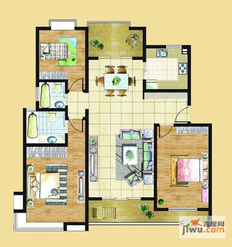 九里景秀3室2厅2卫户型图