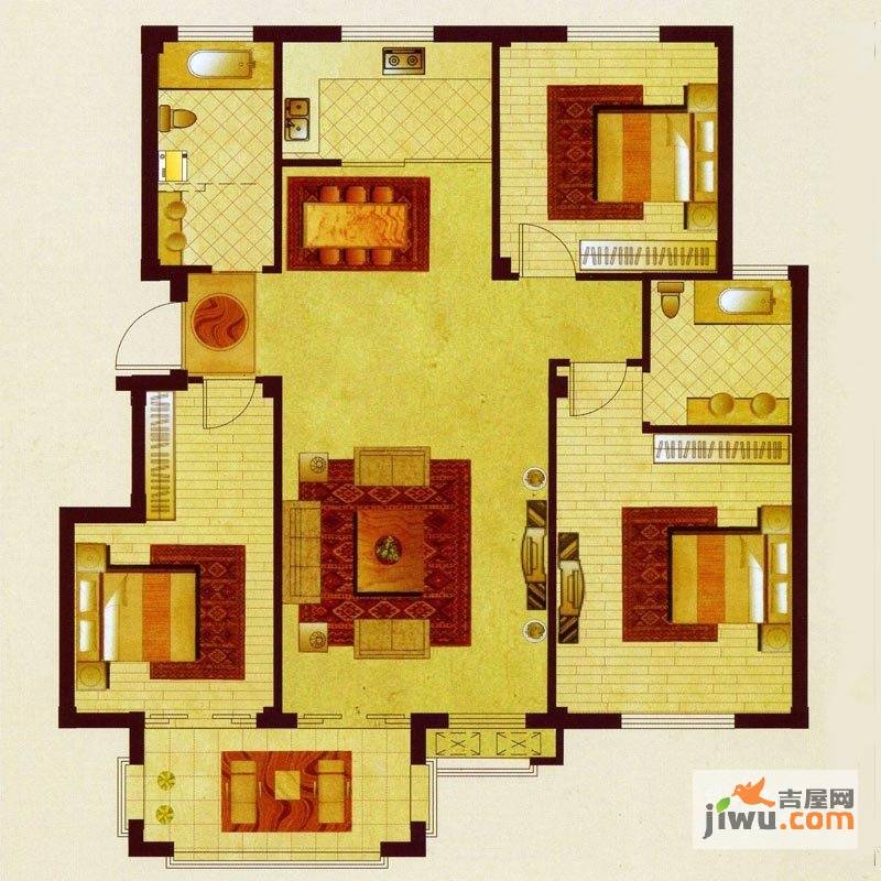 金府华庭3室2厅2卫136㎡户型图