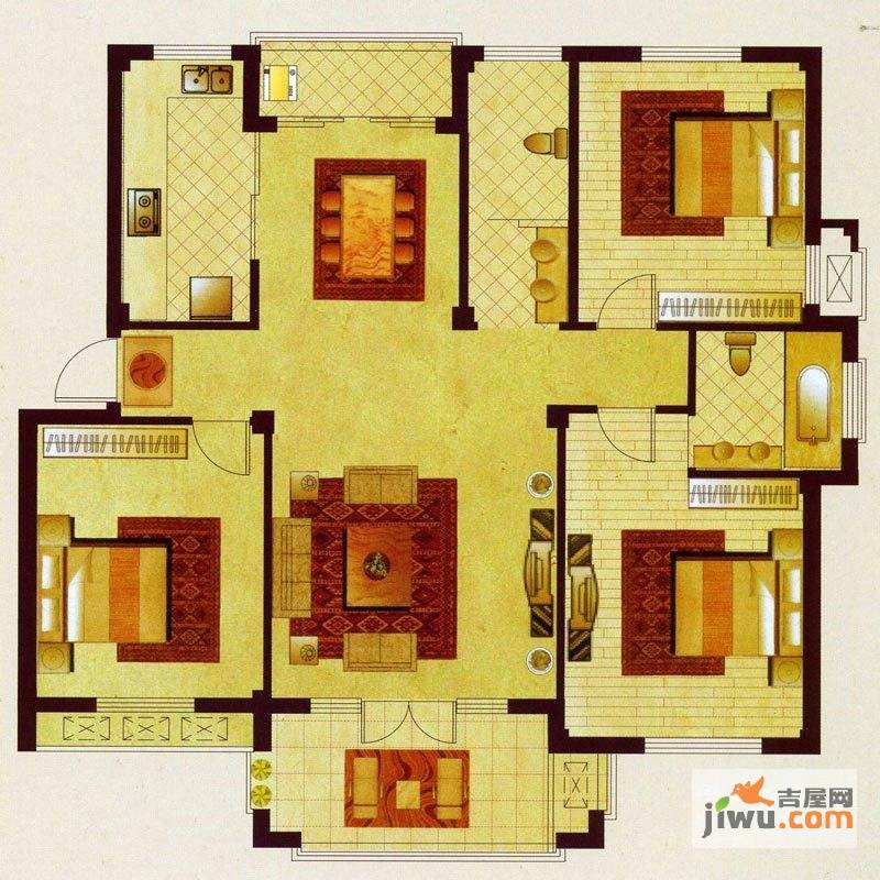 金府华庭3室2厅2卫134㎡户型图