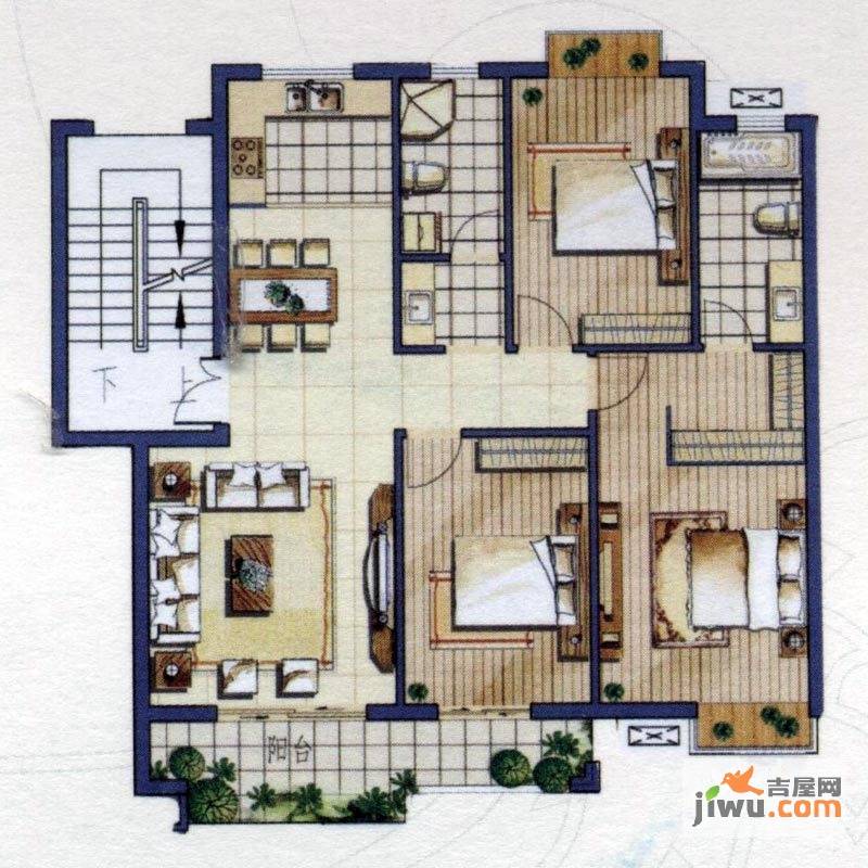 康桥家园3室2厅2卫126㎡户型图