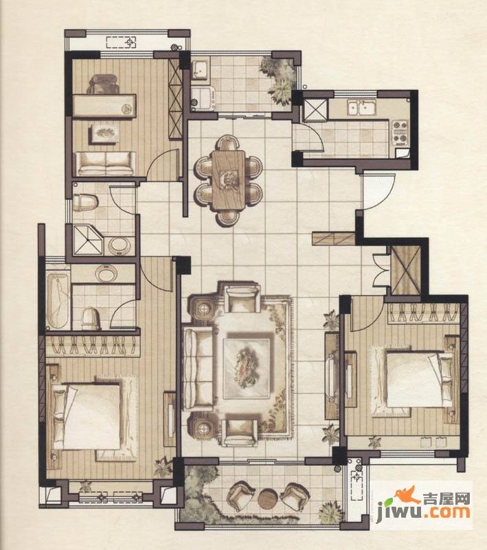 银亿海悦花苑3室2厅2卫133㎡户型图