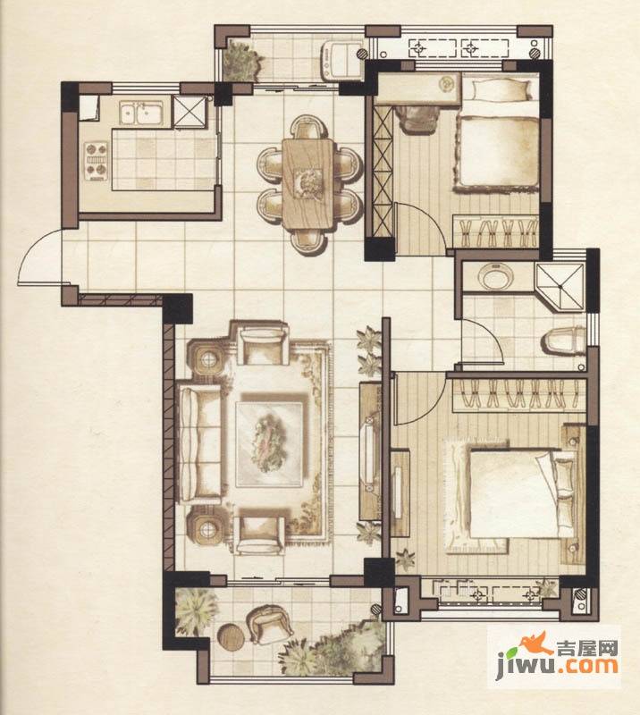 银亿海悦花苑2室2厅1卫90㎡户型图