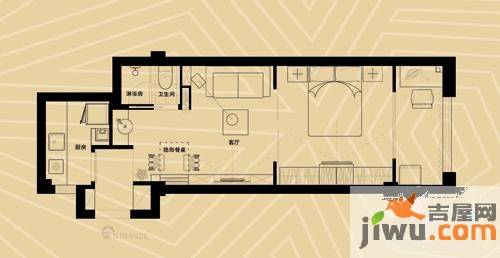 中河名庭1室1厅1卫49.9㎡户型图