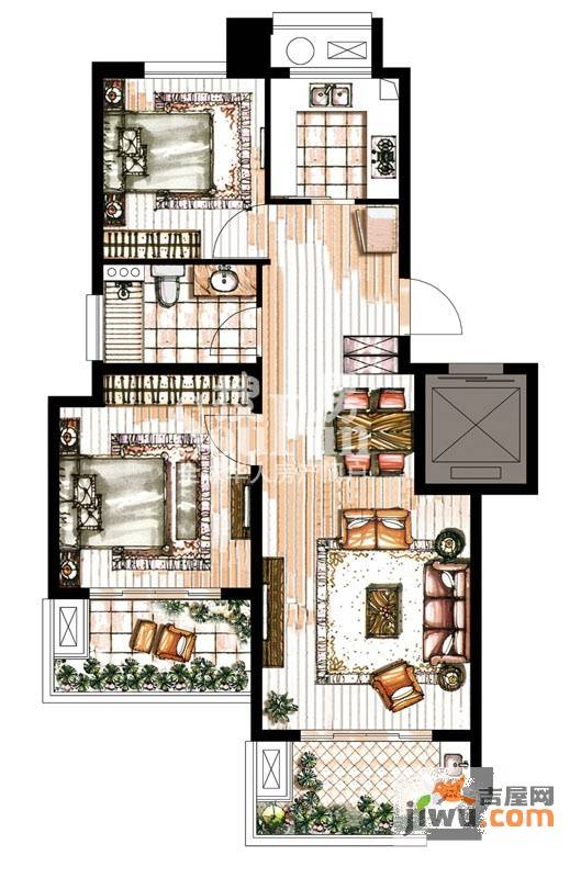 万科金色城市二期2室2厅1卫93㎡户型图