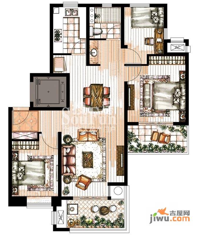 万科金色城市二期3室2厅1卫118㎡户型图