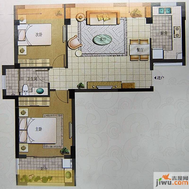 明晨大厦2室2厅1卫45㎡户型图