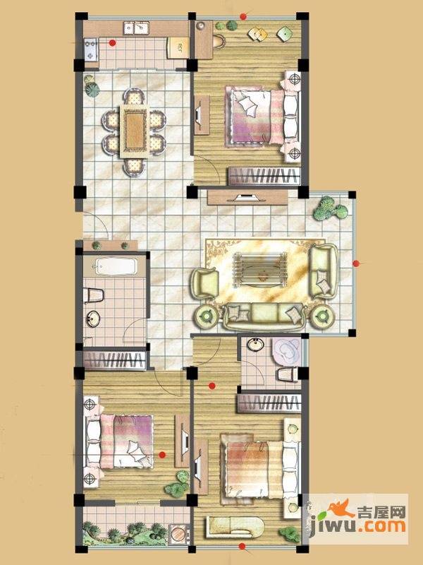 邻里花园3室2厅2卫140㎡户型图