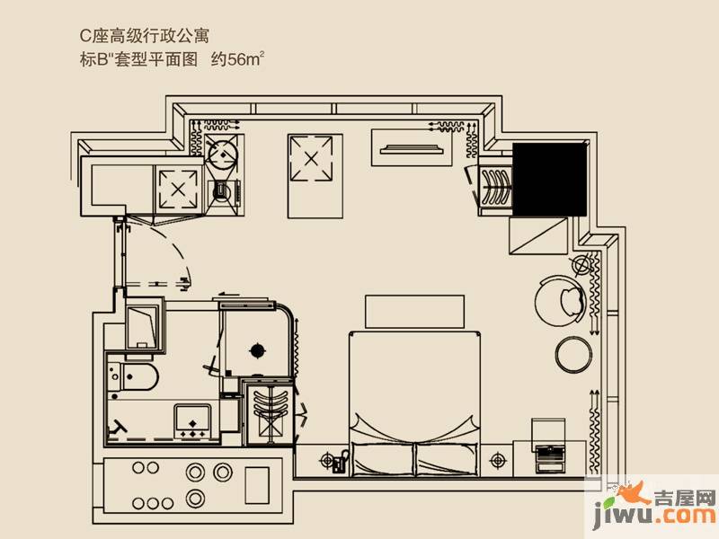 环球中心1室1厅1卫56㎡户型图