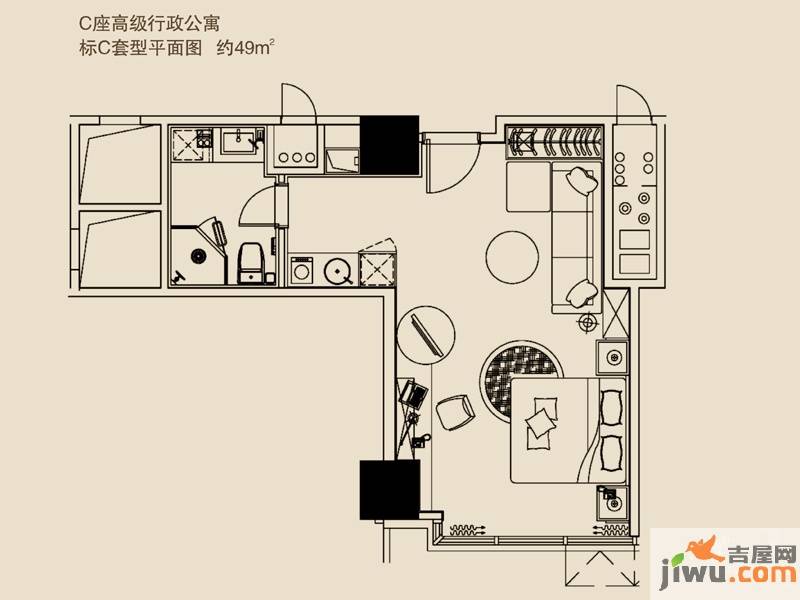 环球中心1室1厅1卫49㎡户型图