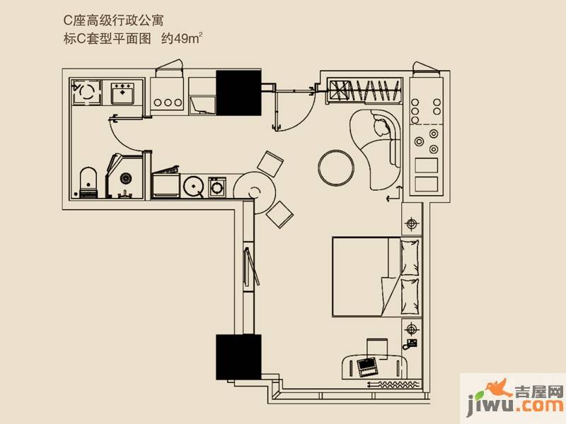 环球中心1室1厅1卫49㎡户型图