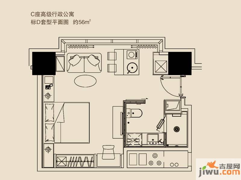 环球中心1室1厅1卫56㎡户型图