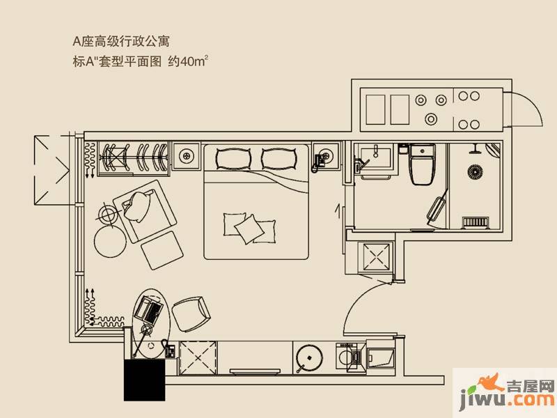 环球中心1室1厅1卫40㎡户型图