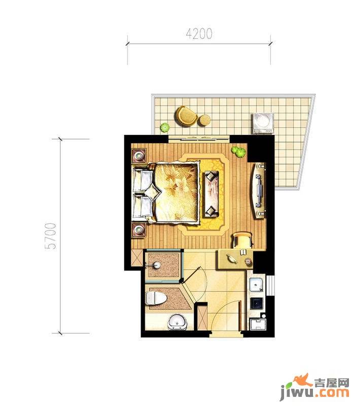 中央风景1室1厅1卫38㎡户型图