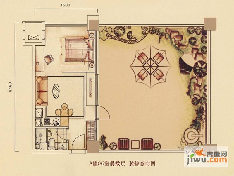 江南一品1室1厅1卫55.4㎡户型图