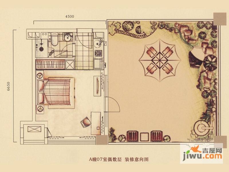 江南一品1室1厅1卫43㎡户型图