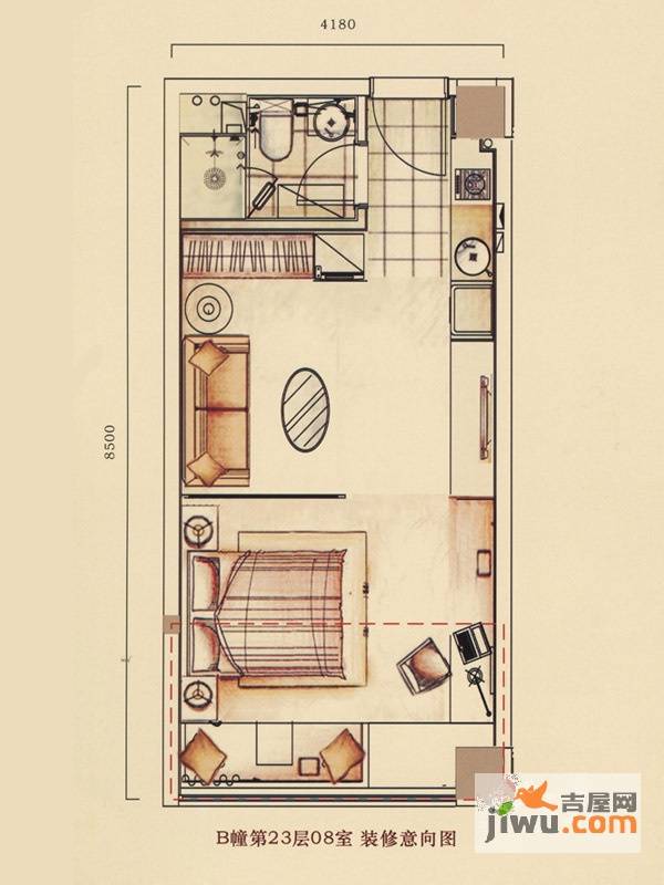 江南一品1室1厅1卫40.6㎡户型图