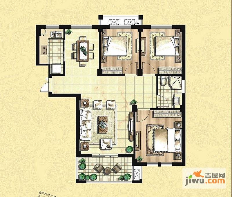 都市嘉源3室2厅1卫102㎡户型图