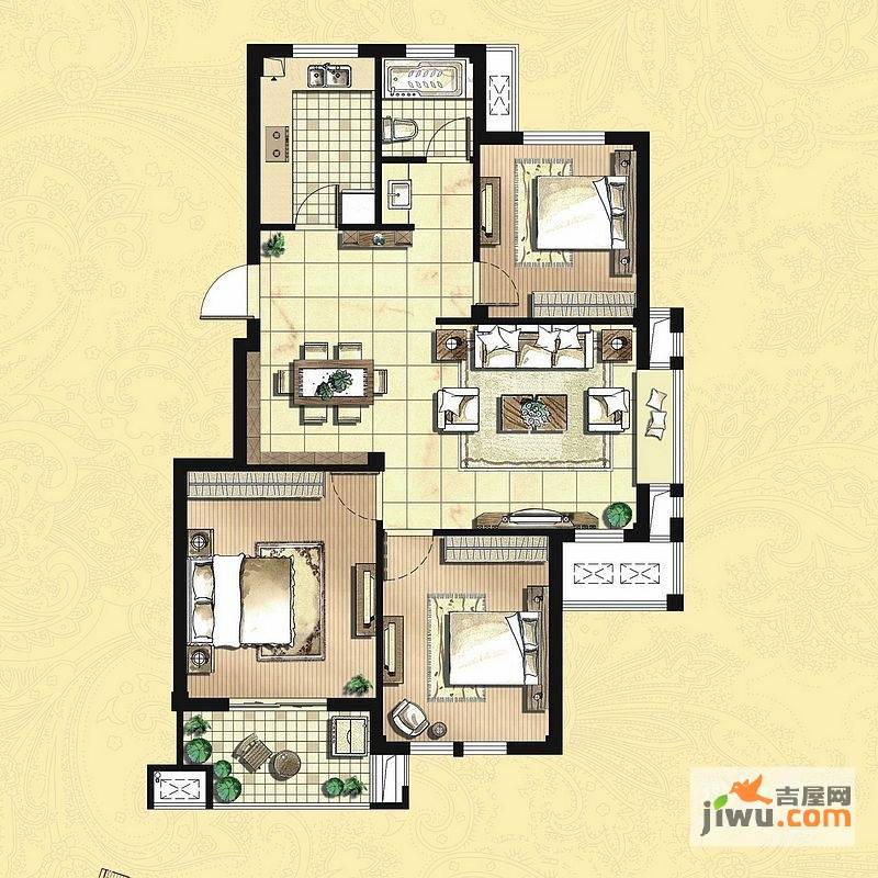 都市嘉源3室2厅1卫104㎡户型图