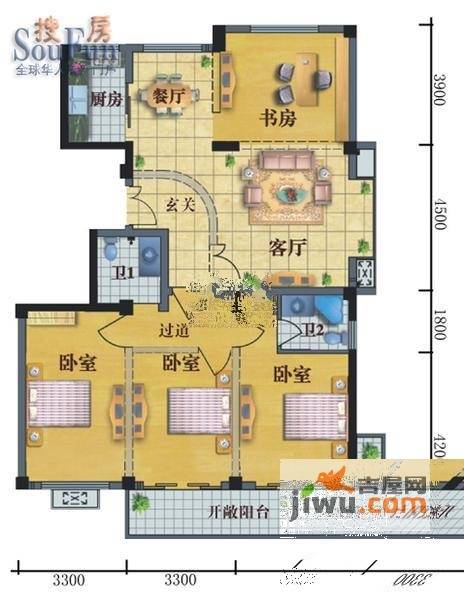 金岸公寓4室2厅2卫157㎡户型图
