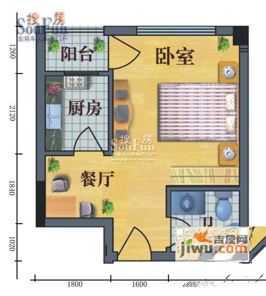 金岸公寓1室1厅1卫35㎡户型图