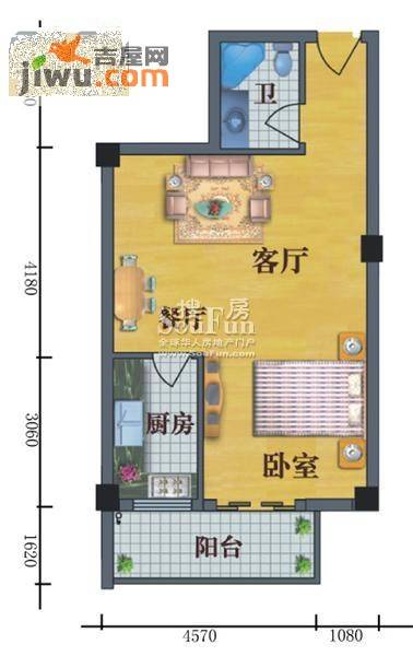 金岸公寓2室1厅1卫57㎡户型图