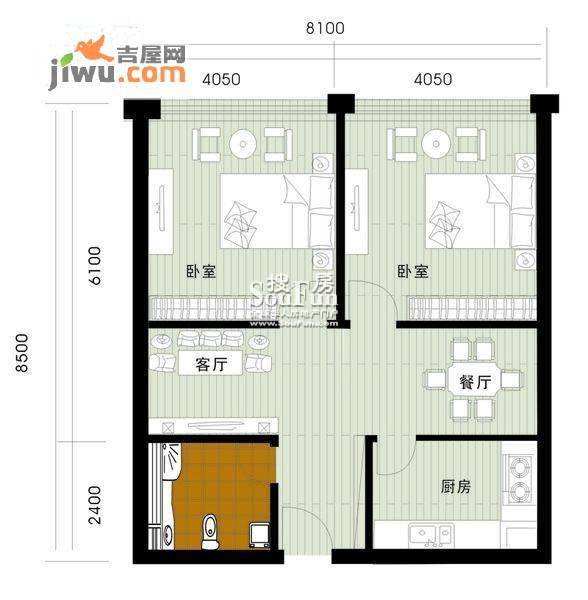 华天大厦2室2厅1卫98.5㎡户型图