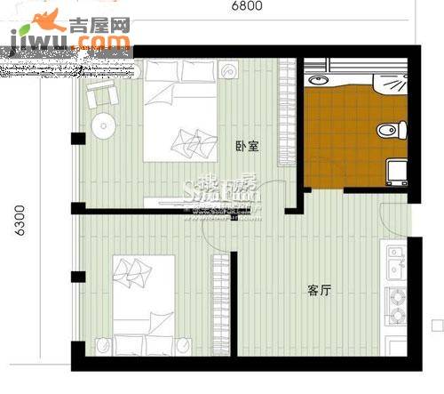 华天大厦2室1厅1卫65.4㎡户型图