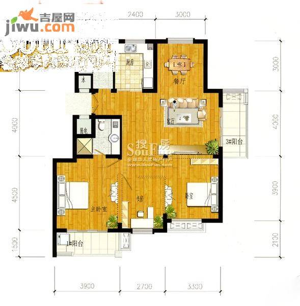 名门嘉苑3室2厅2卫121.5㎡户型图