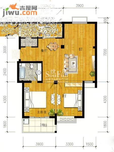 名门嘉苑2室2厅2卫122.4㎡户型图