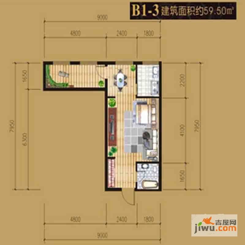 朱雀七星国际公寓1室1厅1卫59.5㎡户型图