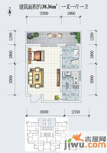 盛世一品1室1厅1卫38.4㎡户型图