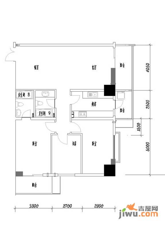 大明宫寓3室2厅2卫153.3㎡户型图