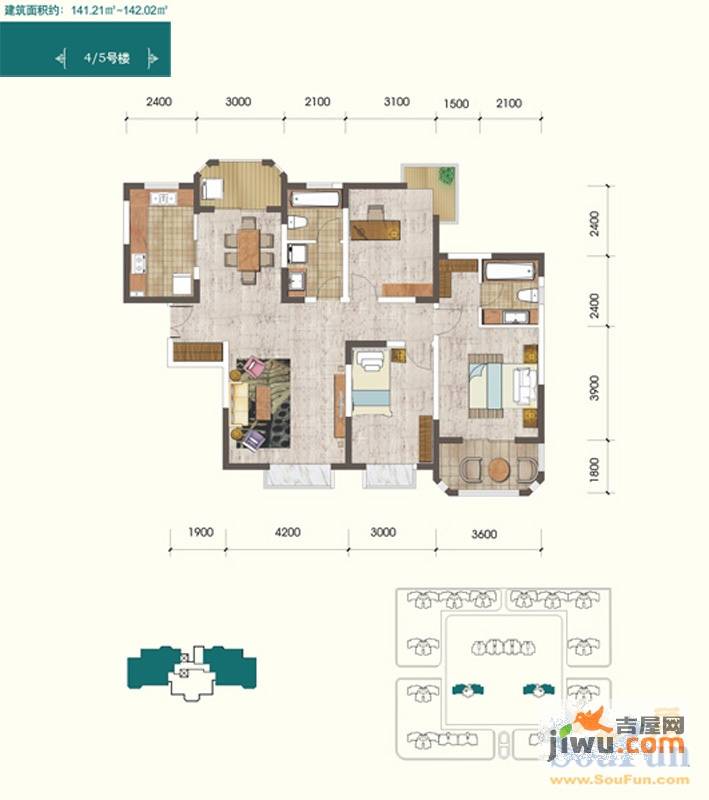 香克林小镇3室2厅2卫141.2㎡户型图