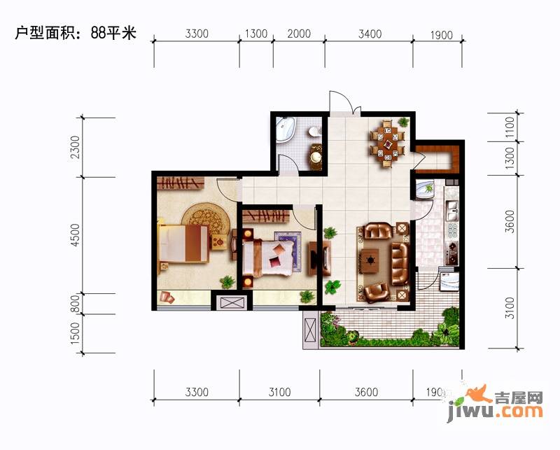 紫薇風尚紫薇風尚02號標準層戶型圖2室2廳1衛1廚