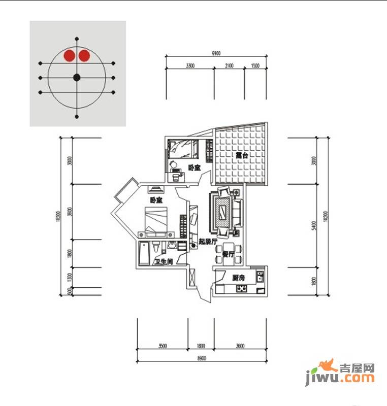 新界（长安）2室2厅1卫75.7㎡户型图