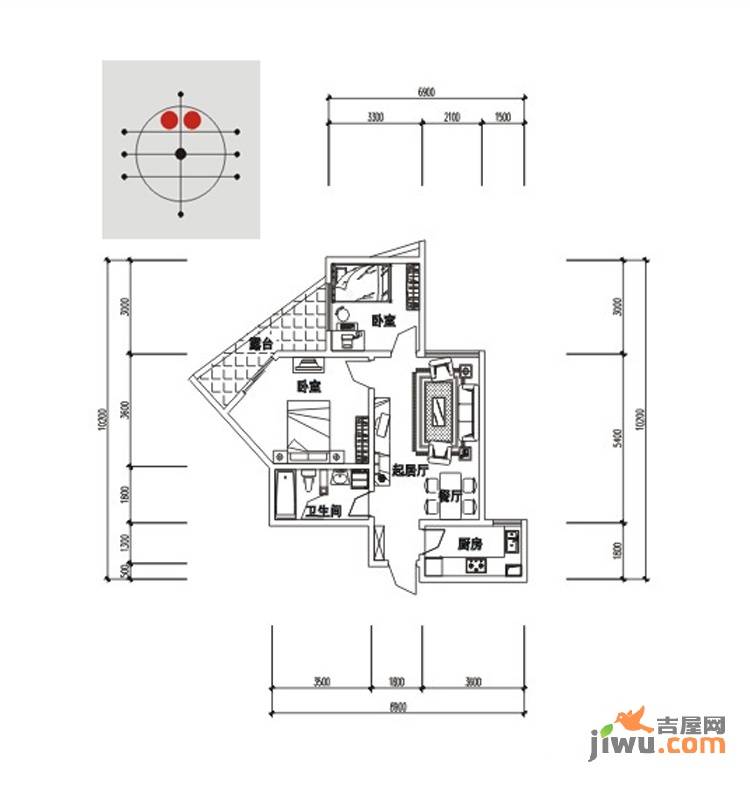 新界（长安）2室2厅1卫75.7㎡户型图