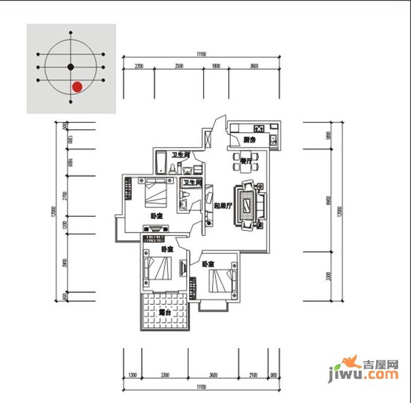 新界（长安）3室2厅2卫117.8㎡户型图