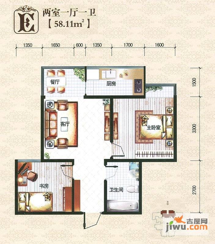 锦嶺公寓2室1厅1卫58.1㎡户型图