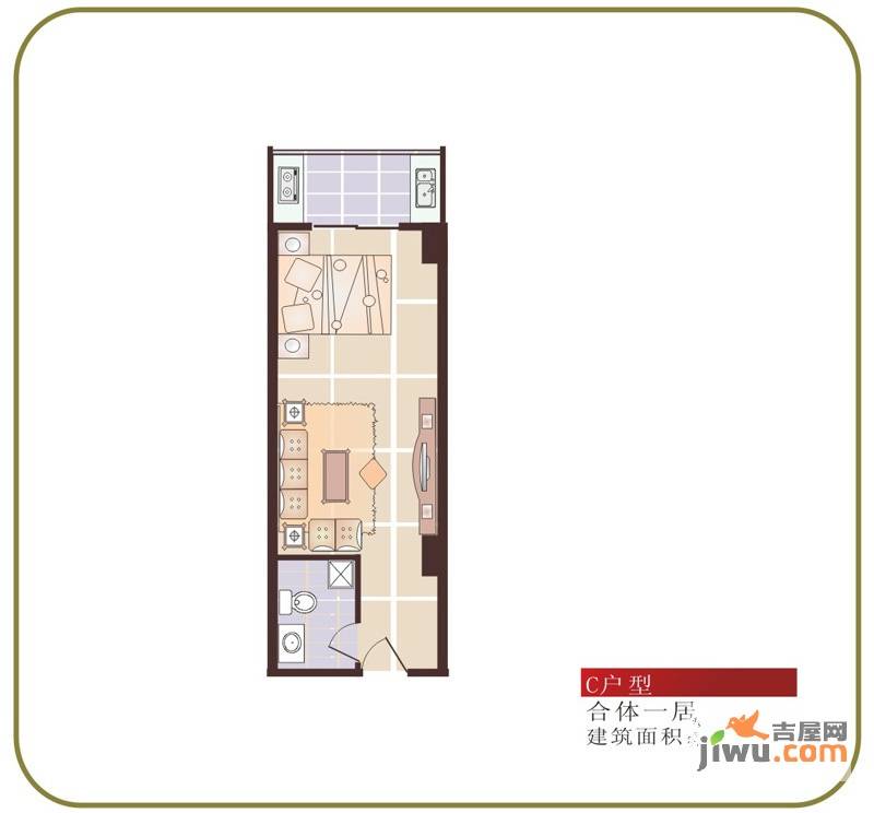 秦岭国际1室1厅1卫47.9㎡户型图